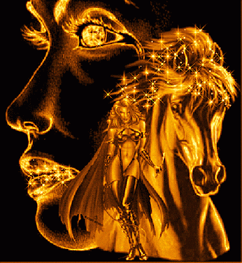 Golden girl and horse