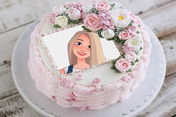 Happy Birthday Cake Photo Frame cream and roses decoration - Happy Birthday Cake Photo Frame cream and roses decoration
