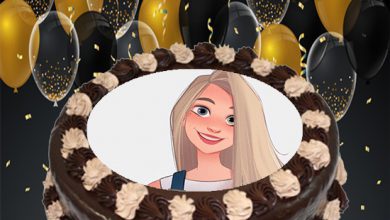 Photo of Photo Frame happy birthday Chocolate Cake and Celebration Balloons
