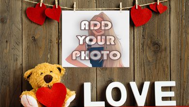 Photo of the love wall with teddy bear Romantic photo frame