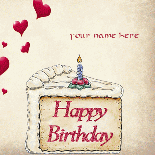 Photo of write your name on animated romantic birthday cake