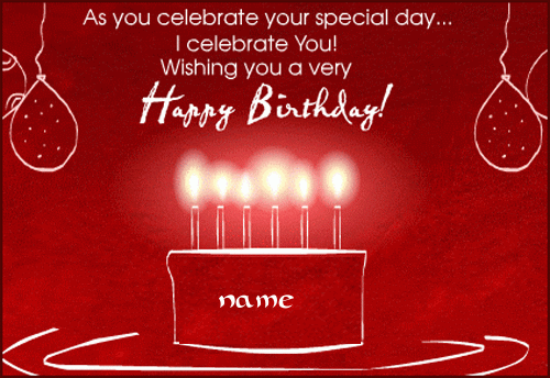 Photo of Write your Name on wishing to you happy birthday animation cack gif