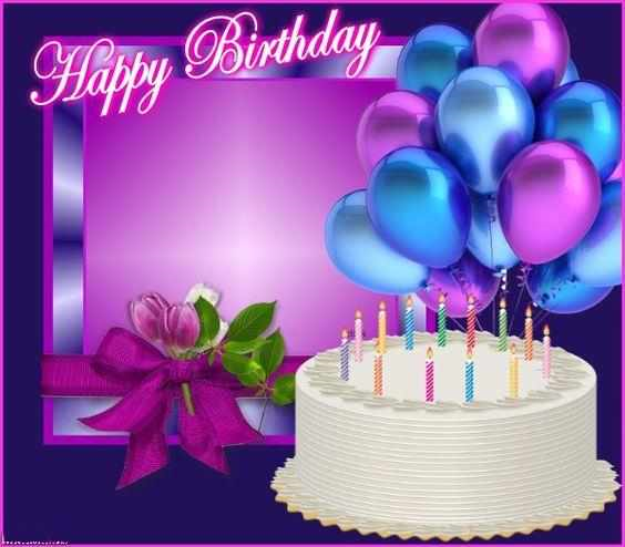 balloons - Happy Birthday cake Photo frame pink heart shaped cake