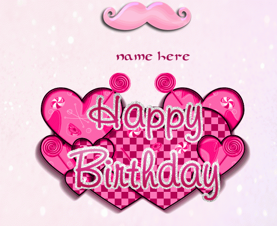 Photo of write your name on pink birthday animated card