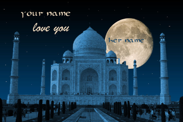 Photo of write your names on taj mahal at night at full moon