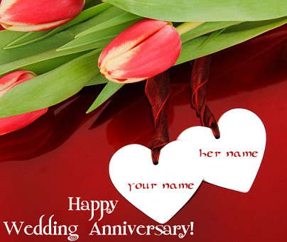 Photo of write yours names on happy anniversary card