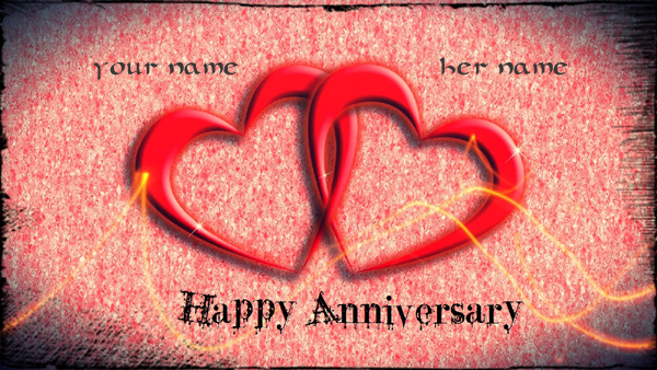 Photo of write yours names on two hearts for happy anniversary image