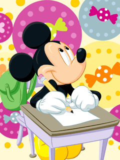 mickey mouse studying - Birthday cake describe describe