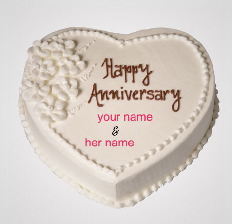 Photo of write name happy anniversary cake heart cake