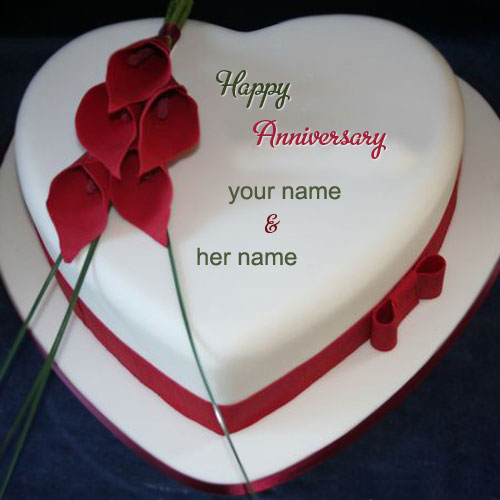 Photo of write name happy anniversary cake nice heart cake