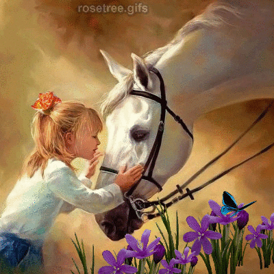 cute girl and the horse - write your name and your message on gif christmas Tree gif card