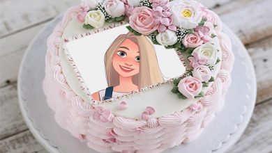 Photo of Happy Birthday Cake Photo Frame cream and roses decoration
