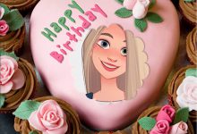 Happy Birthday cake Photo frame pink heart shaped cake 220x150 - love background frame