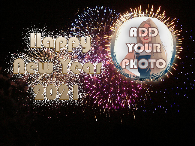 Happy New Year 2021 Photo Frame with colored fireworks - Happy New Year 2021 Photo Frame with colored fireworks