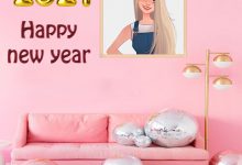 Photo Frame Happy New Year 2021 frame on wall 220x150 - add name on heart birthday cake