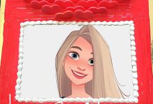Photo frame with red love cake 220x150 - purple girl