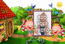 funny kids in garden kids cartoon photo frame 220x150 - write your name and Your favorite number on chelsea shirt gif photo