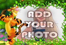 funny tiger in woods kids cartoon photo frame 220x150 - write your name and your message on gif christmas card