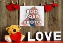 the love wall with teddy bear Romantic photo frame 220x150 - write your lover name on your my sunshine gif photo