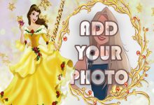 the princess in yellow dress kids cartoon photo frame 220x150 - write your name on Ramadan Kareem gif card