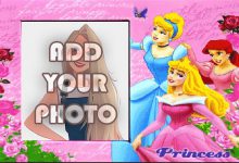 the three princess kids cartoon photo frame 220x150 - Write name on happy Purim day