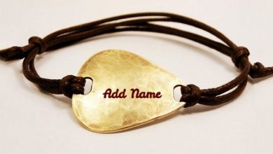 Photo of Custom Name Brass Guitar Pick Bracelet add name on jewelry