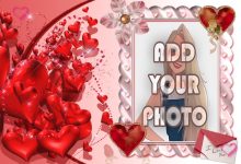 photo frame pink frame with many red hearts 220x150 - Write any name on happy Ugadi