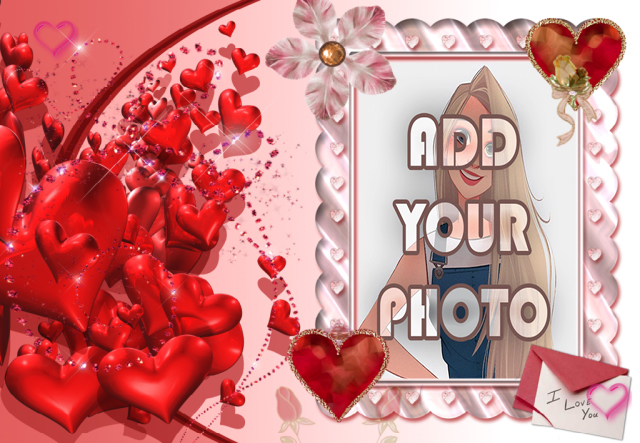 photo frame pink frame with many red hearts - photo frame pink frame with many red hearts