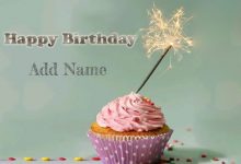 add name on happy birthday cake with fire flames photo 220x150 - write name on wishing good morning card