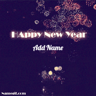 add name on happy new year fireworks celebration gif image video - merry christmas tree photo frame