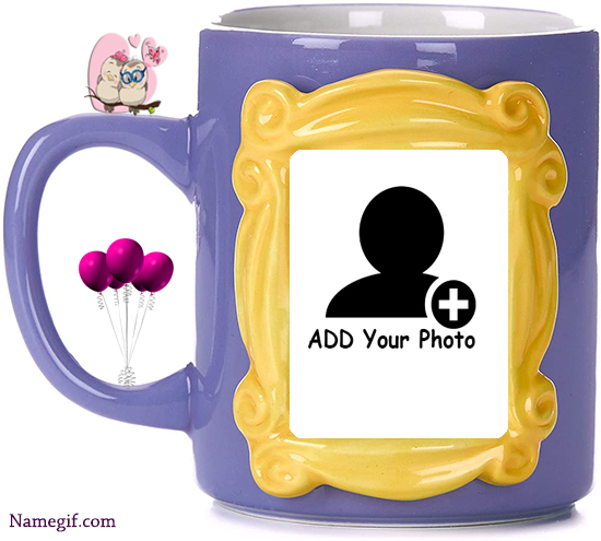 add your photo on love birds mug frame - add your photo on love birds mug frame